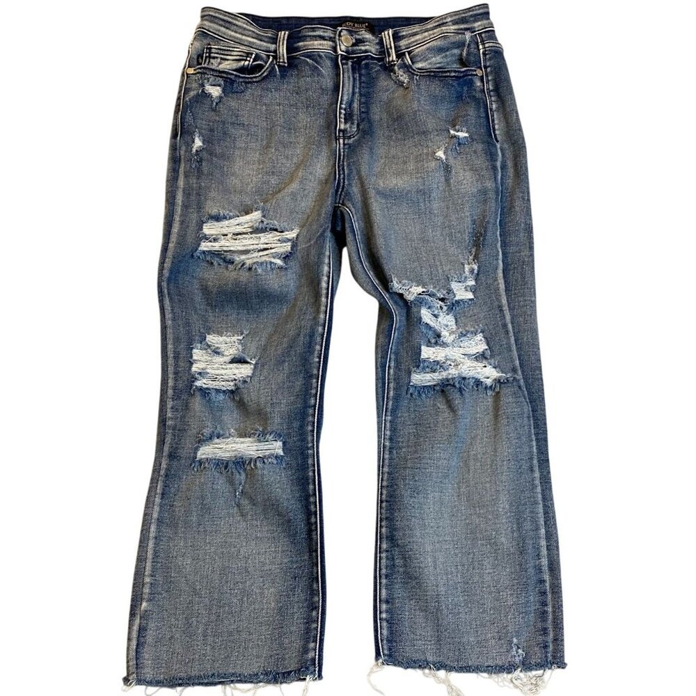 Judy Blue Women's Jeans Size 11/30 Boyfriend Fit Distressed Ripped Medium Wash C